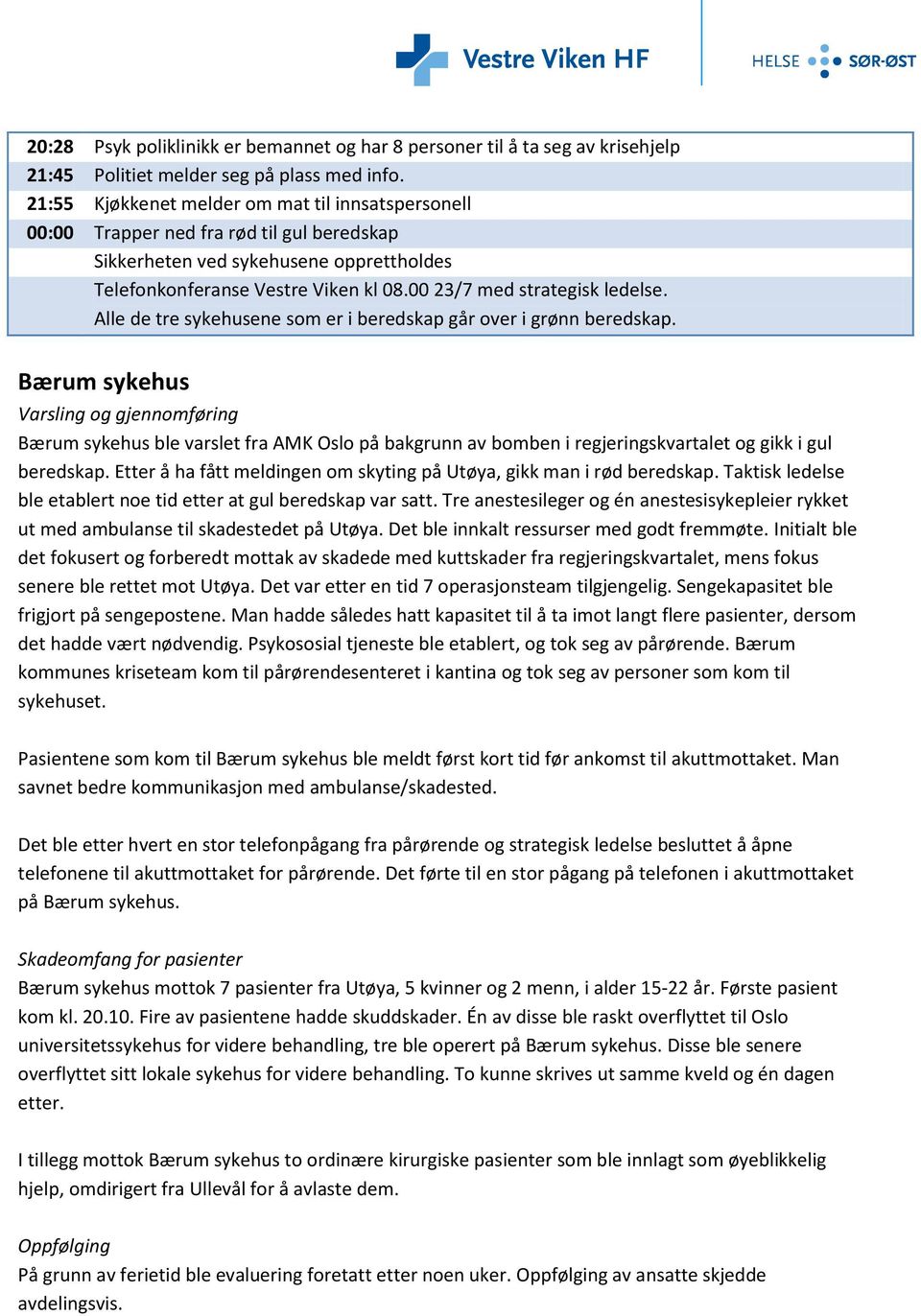 00 23/7 med strategisk ledelse. Alle de tre sykehusene som er i beredskap går over i grønn beredskap.