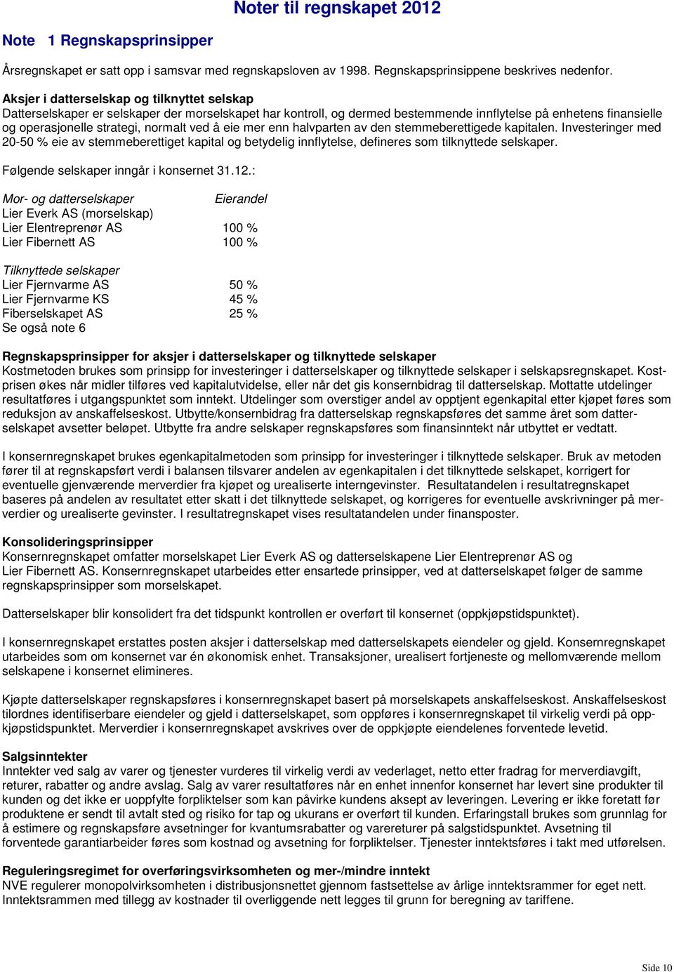 ved å eie mer enn halvparten av den stemmeberettigede kapitalen. Investeringer med 20-50 % eie av stemmeberettiget kapital og betydelig innflytelse, defineres som tilknyttede selskaper.