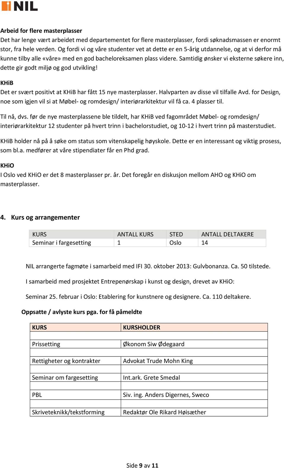 Samtidig ønsker vi eksterne søkere inn, dette gir godt miljø og god utvikling! KHiB Det er svært positivt at KHiB har fått 15 nye masterplasser. Halvparten av disse vil tilfalle Avd.