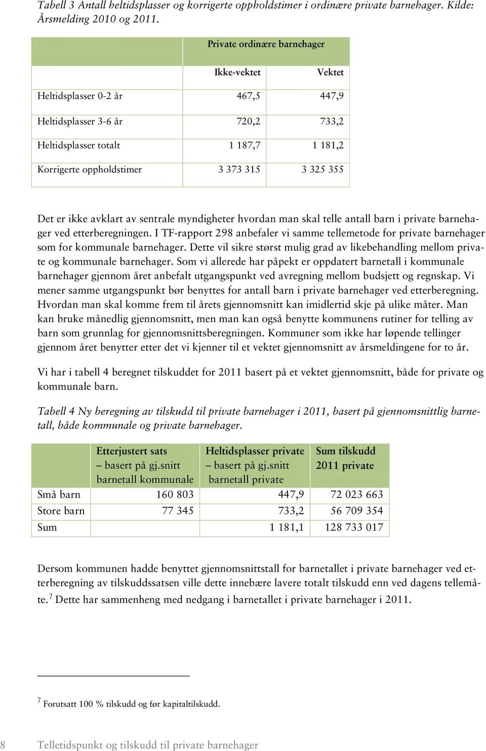 Det er ikke avklart av sentrale myndigheter hvordan man skal telle antall barn i private barnehager ved etterberegningen.