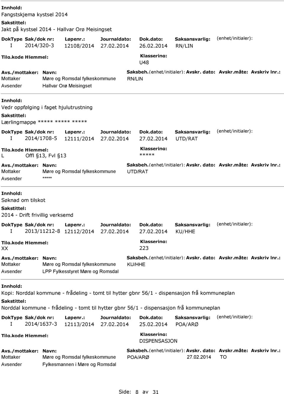 12112/2014 K/HH XX 223 Mottaker Møre og Romsdal fylkeskommune K/HH LPP Fylkesstyret Møre og Romsdal nnhold: Kopi: Norddal kommune - frådeling - tomt til hytter gbnr 56/1 - dispensasjon frå