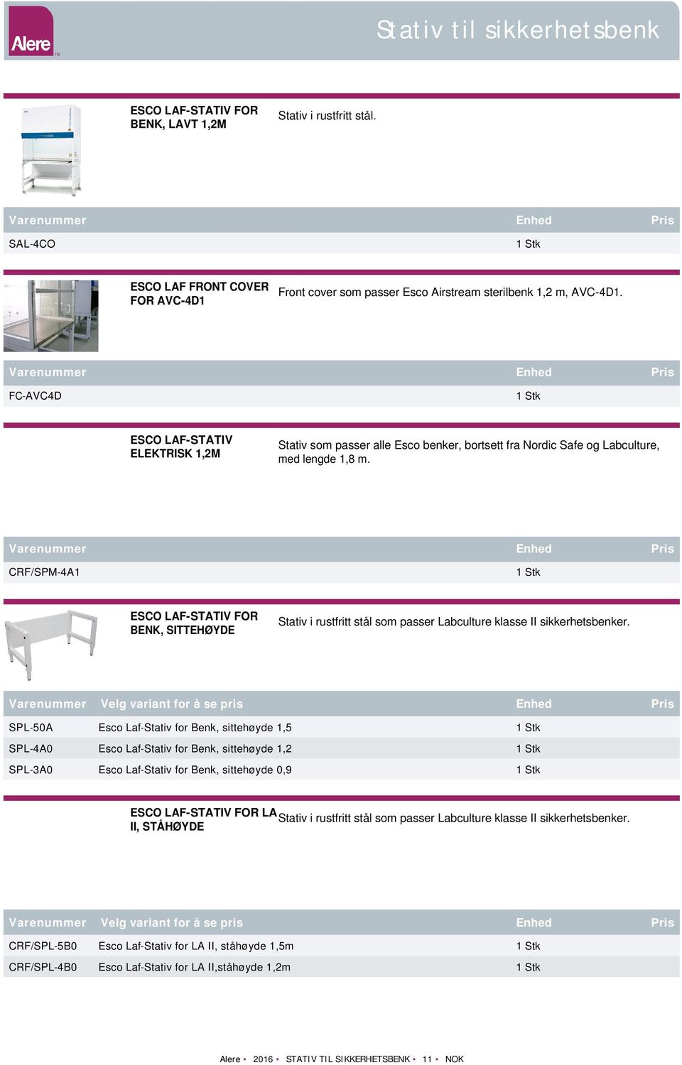 CRF/SPM-4A1 BENK, SITTEHØYDE Stativ i rustfritt stål som passer Labculture klasse II sikkerhetsbenker.