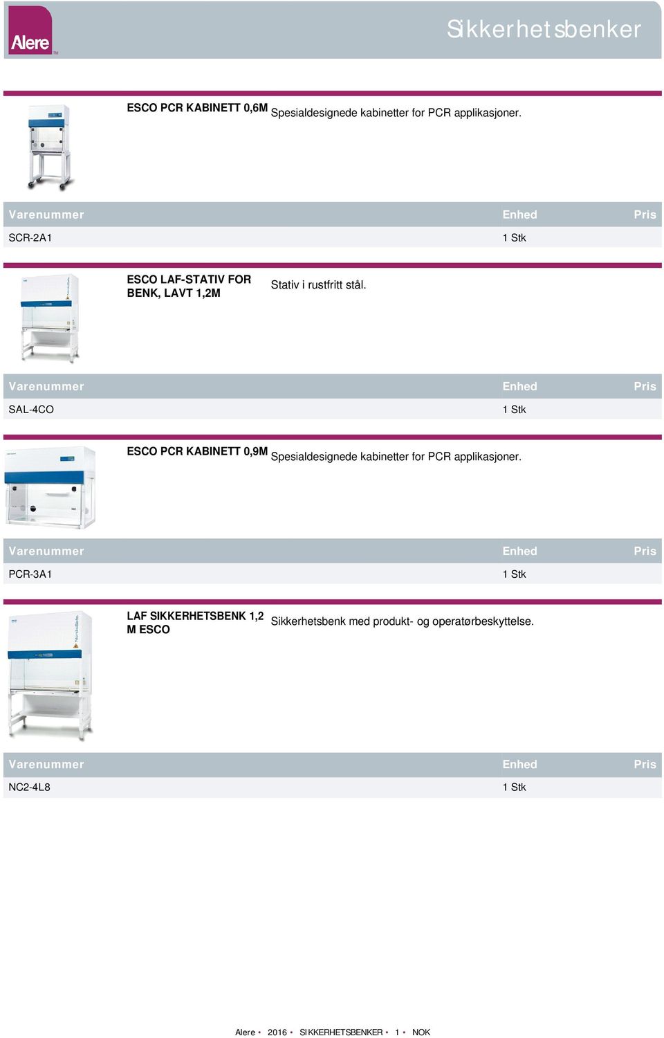 SAL-4CO ESCO PCR KABINETT 0,9M Spesialdesignede kabinetter for PCR applikasjoner.