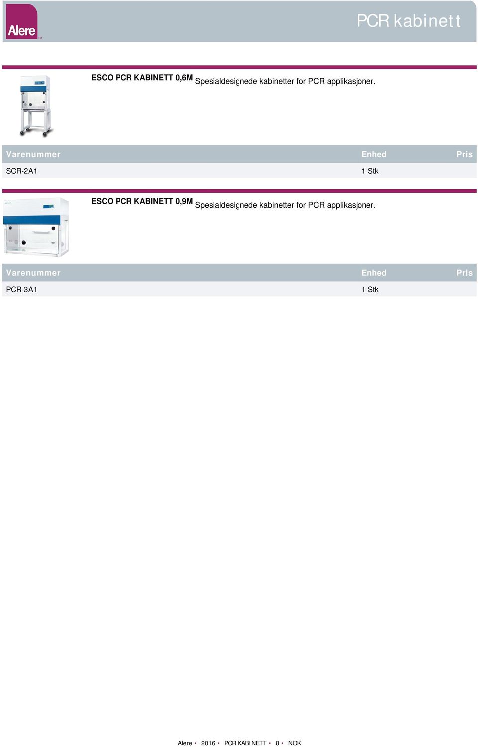 SCR-2A1 ESCO PCR KABINETT 0,9M  PCR-3A1 Alere 2016