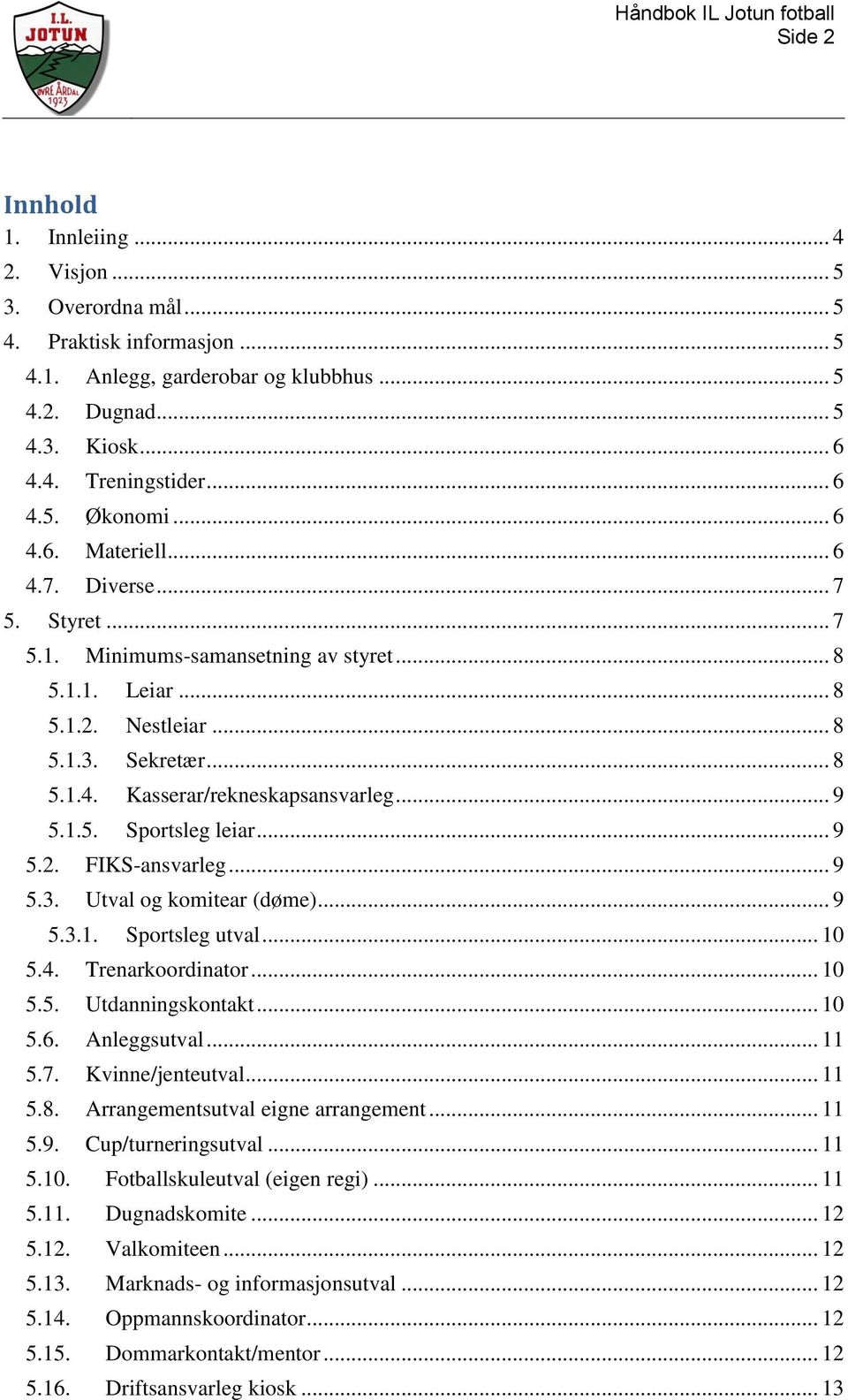 .. 9 5.1.5. Sportsleg leiar... 9 5.2. FIKS-ansvarleg... 9 5.3. Utval og komitear (døme)... 9 5.3.1. Sportsleg utval... 10 5.4. Trenarkoordinator... 10 5.5. Utdanningskontakt... 10 5.6. Anleggsutval.