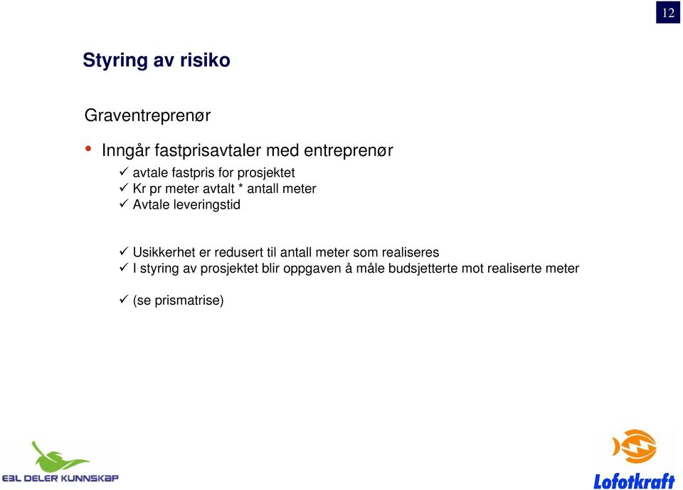 leveringstid Usikkerhet er redusert til antall meter som realiseres I styring