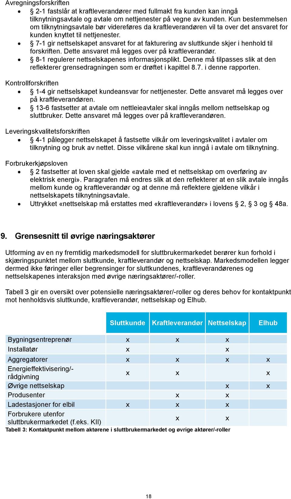 7-1 gir nettselskapet ansvaret for at fakturering av sluttkunde skjer i henhold til forskriften. Dette ansvaret må legges over på kraftleverandør. 8-1 regulerer nettselskapenes informasjonsplikt.