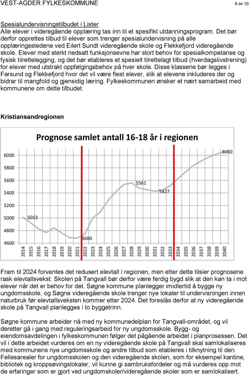 Det bør derfor opprettes tilbud til elever som trenger spesialundervisning på alle opplæringsstedene ved Eilert Sundt videregående skole og Flekkefjord videregående skole.