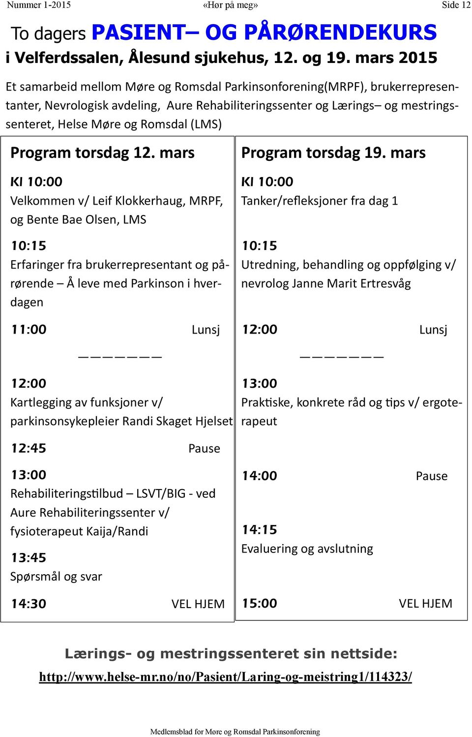 (LMS) Program torsdag 12.