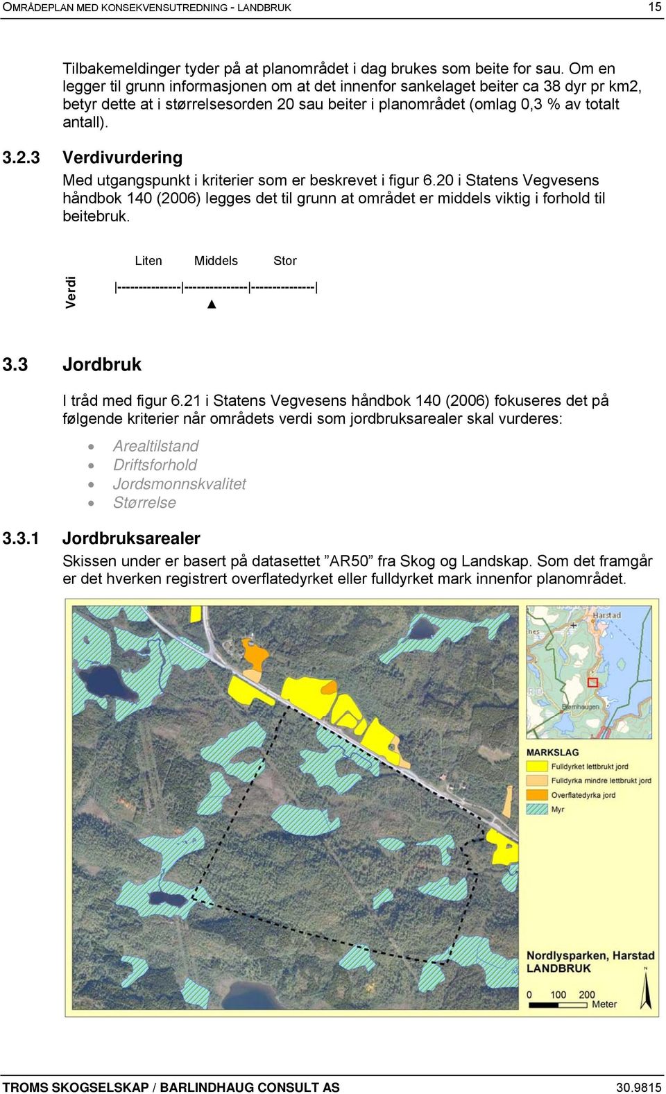 20 i Statens Vegvesens håndbok 140 (2006) legges det til grunn at området er middels viktig i forhold til beitebruk. Liten Middels Stor Verdi --------------- --------------- --------------- 3.