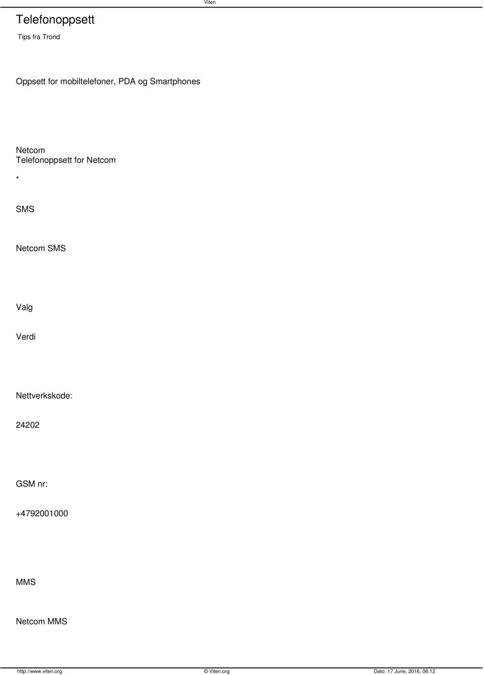 Telefonoppsett for Netcom * SMS Netcom SMS
