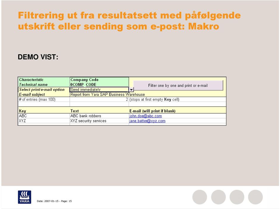 sending som e-post: Makro DEMO