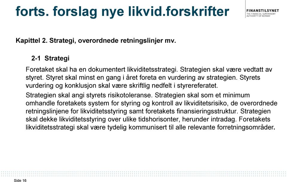 Strategien skal angi styrets risikotoleranse.