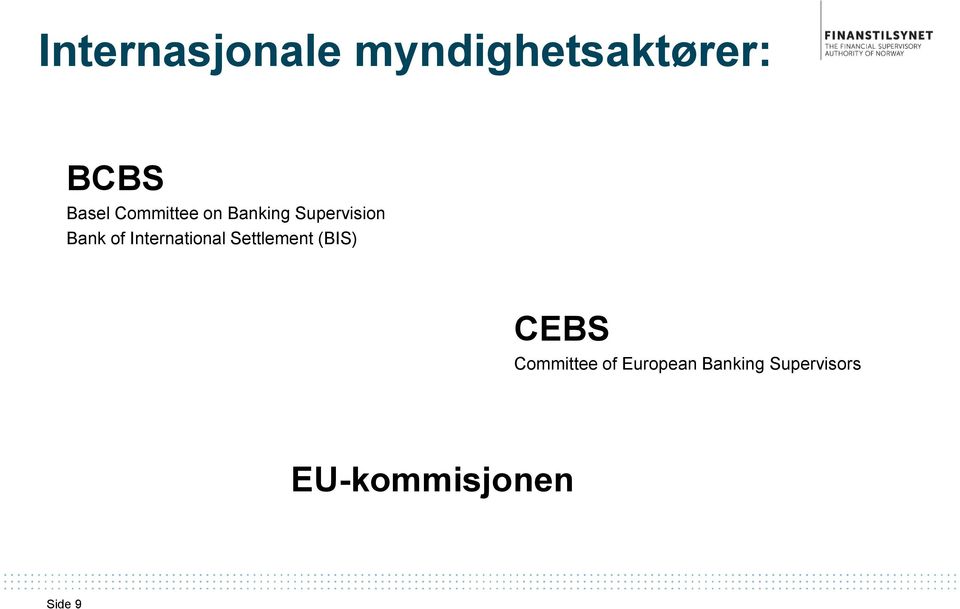 International Settlement (BIS) CEBS Committee