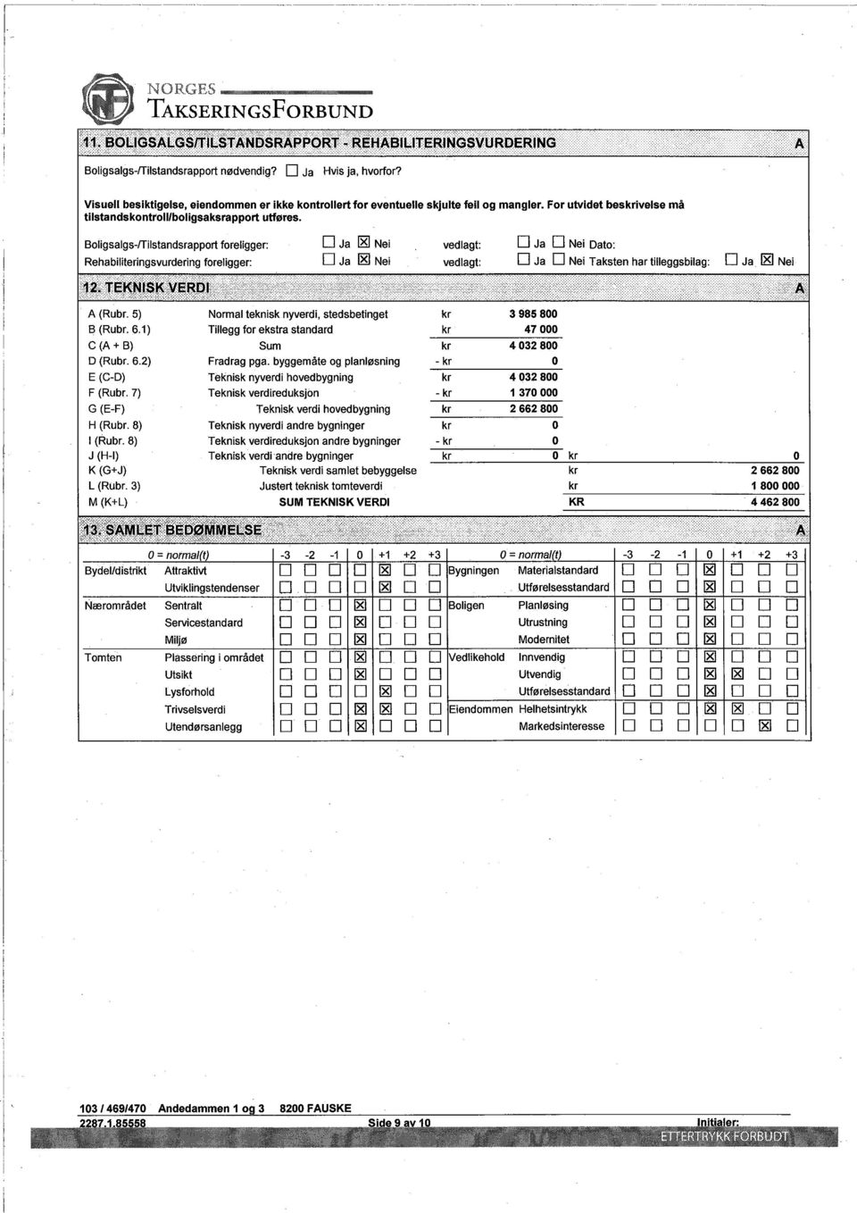 Boligsalgs-fTlstandsrapport foreligger: Rehabiliteringsvurdering foreligger: Ja ~ Nei Ja ~ Nei vedlagt: vedlagt: Ja Nei ato: Ja Nei Taksten har tileggsbilag: Ja ~ Nei A (Rubr.