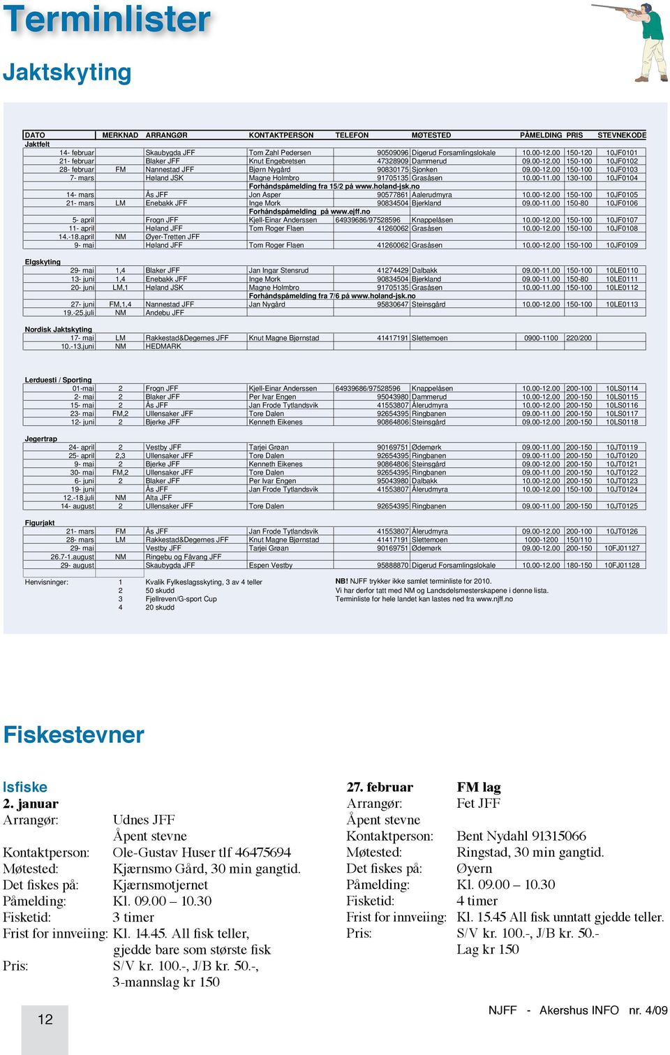 00-11.00 130-100 10JF0104 Forhåndspåmelding fra 15/2 på www.holand-jsk.no 14- mars Ås JFF Jon Asper 90577861 Aalerudmyra 10.00-12.