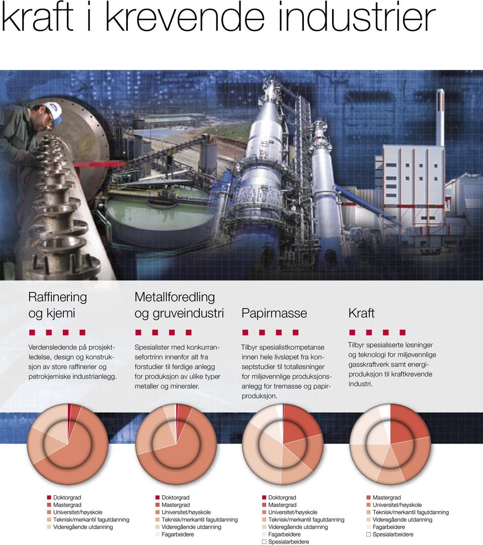 Spesialister med konkurransefortrinn innenfor alt fra forstudier til ferdige anlegg for produksjon av ulike typer metaller og mineraler.
