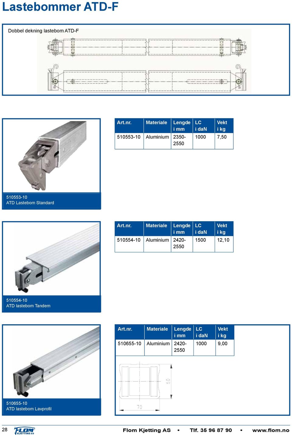 dan 1500 12,10 510554-10 ATD lastebom Tandem i 510655-10 Aluminium 2420-2550 LC i dan