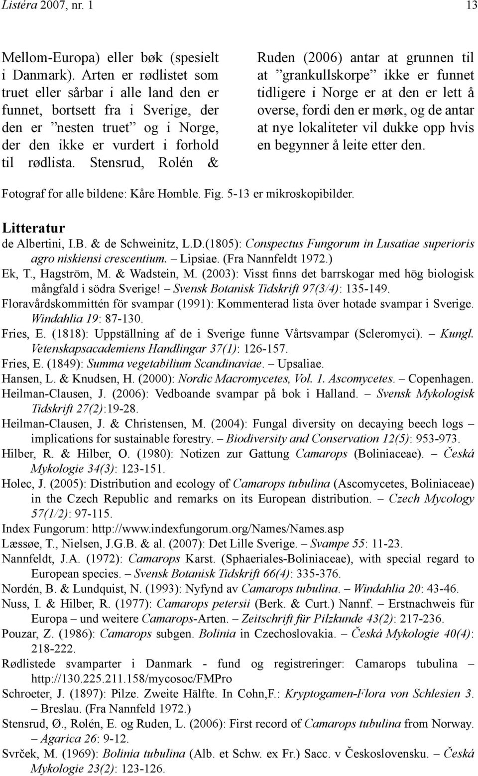 Stensrud, Rolén & Ruden (2006) antar at grunnen til at grankullskorpe ikke er funnet tidligere i Norge er at den er lett å overse, fordi den er mørk, og de antar at nye lokaliteter vil dukke opp hvis