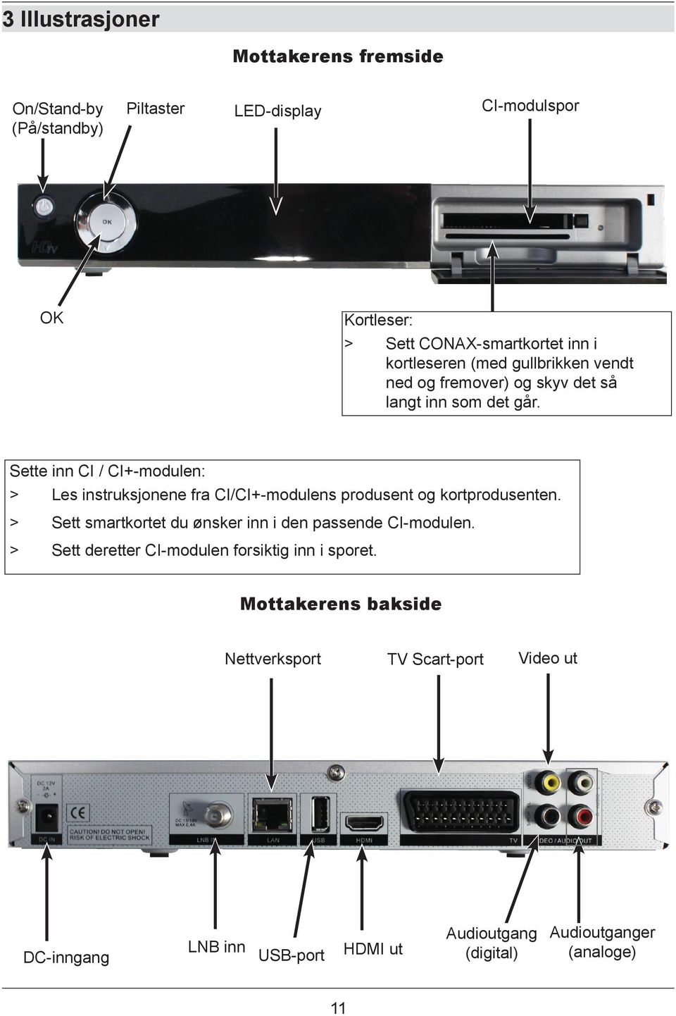 Sette inn CI / CI+-modulen: > Les instruksjonene fra CI/CI+-modulens produsent og kortprodusenten.