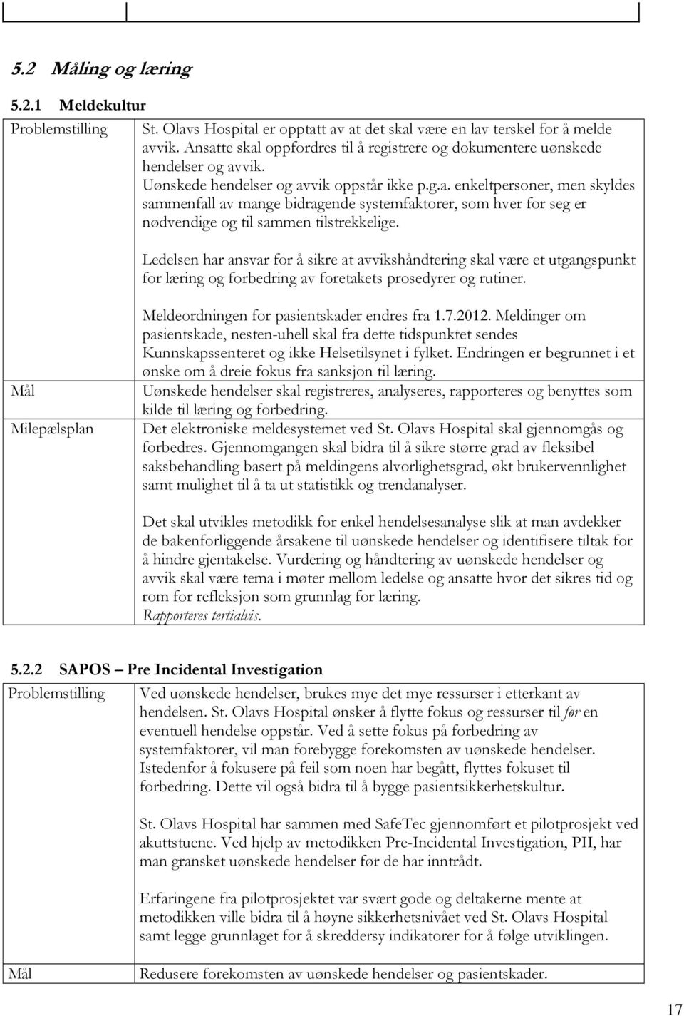 Ledelsen har ansvar for å sikre at avvikshåndtering skal være et utgangspunkt for læring og forbedring av foretakets prosedyrer og rutiner. Meldeordningen for pasientskader endres fra 1.7.2012.