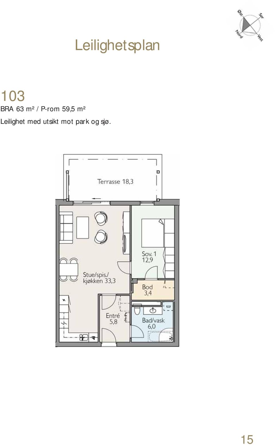 59,5 m² Leilighet med