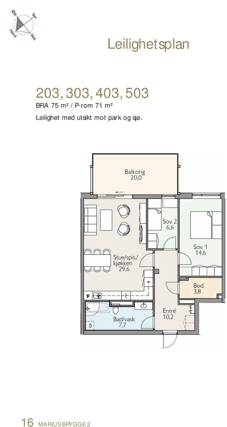 71 m² Leilighet med utsikt