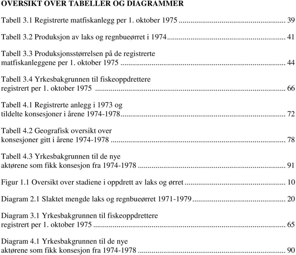 1 Registrerte anlegg i 1973 og tildelte konsesjoner i årene 1974-1978... 72 Tabell 4.2 Geografisk oversikt over konsesjoner gitt i årene 1974-1978... 78 Tabell 4.