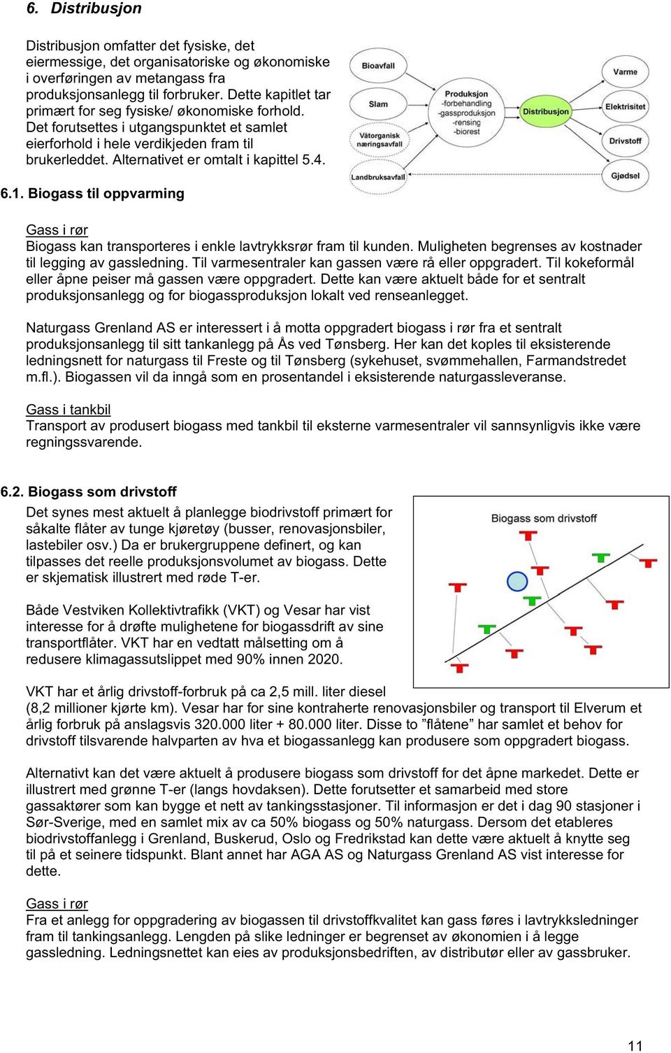 6.1. Biogass til oppvarming Gass i rør Biogass kan transporteres i enkle lavtrykksrør fram til kunden. Muligheten begrenses av kostnader til legging av gassledning.