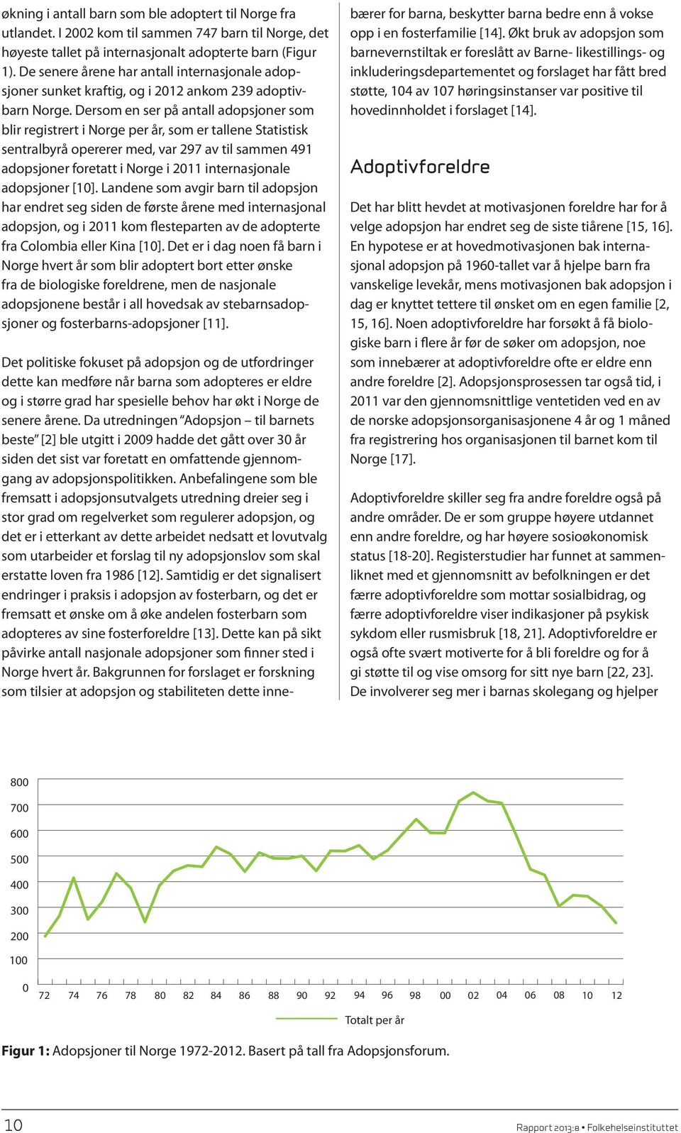 Dersom en ser på antall adopsjoner som blir registrert i Norge per år, som er tallene Statistisk sentralbyrå opererer med, var 297 av til sammen 491 adopsjoner foretatt i Norge i 2011 internasjonale