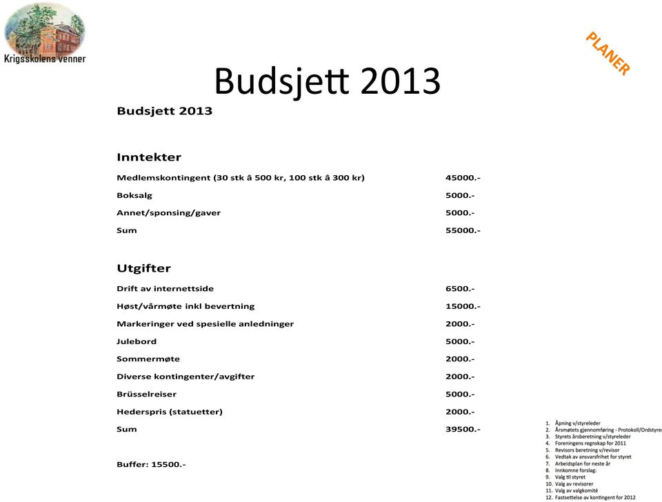 - Utgifter Drift av internettside Høst/vårmøte inkl bevertning Markeringer ved spesielle anledninger