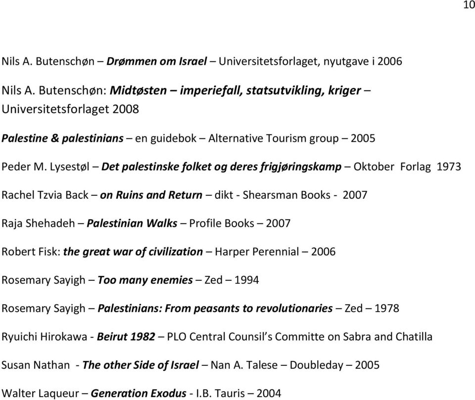 Lysestøl Det palestinske folket og deres frigjøringskamp Oktober Forlag 1973 Rachel Tzvia Back on Ruins and Return dikt - Shearsman Books - 2007 Raja Shehadeh Palestinian Walks Profile Books 2007