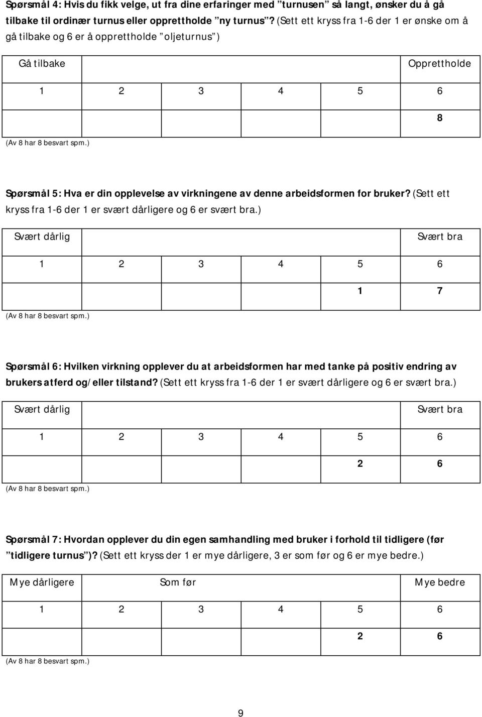 (Sett ett kryss fra 1-6 der 1 er svært dårligere og 6 er svært bra.