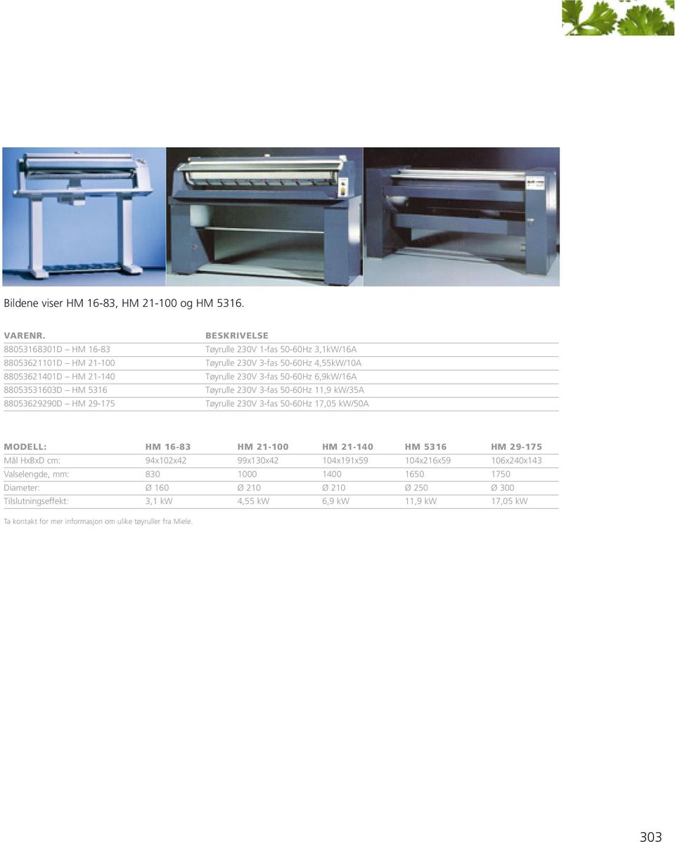 50-60Hz 4,55kW/10A Tøyrulle 230V 3-fas 50-60Hz 6,9kW/16A Tøyrulle 230V 3-fas 50-60Hz 11,9 kw/35a Tøyrulle 230V 3-fas 50-60Hz 17,05 kw/50a MODELL: HM 16-83 HM 21-100 HM