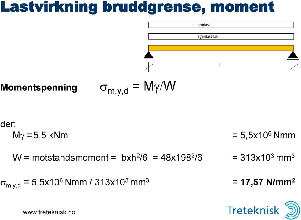 motstandsmoment = bxh 2 /6 = 48x198 2 /6 = 313x10 3