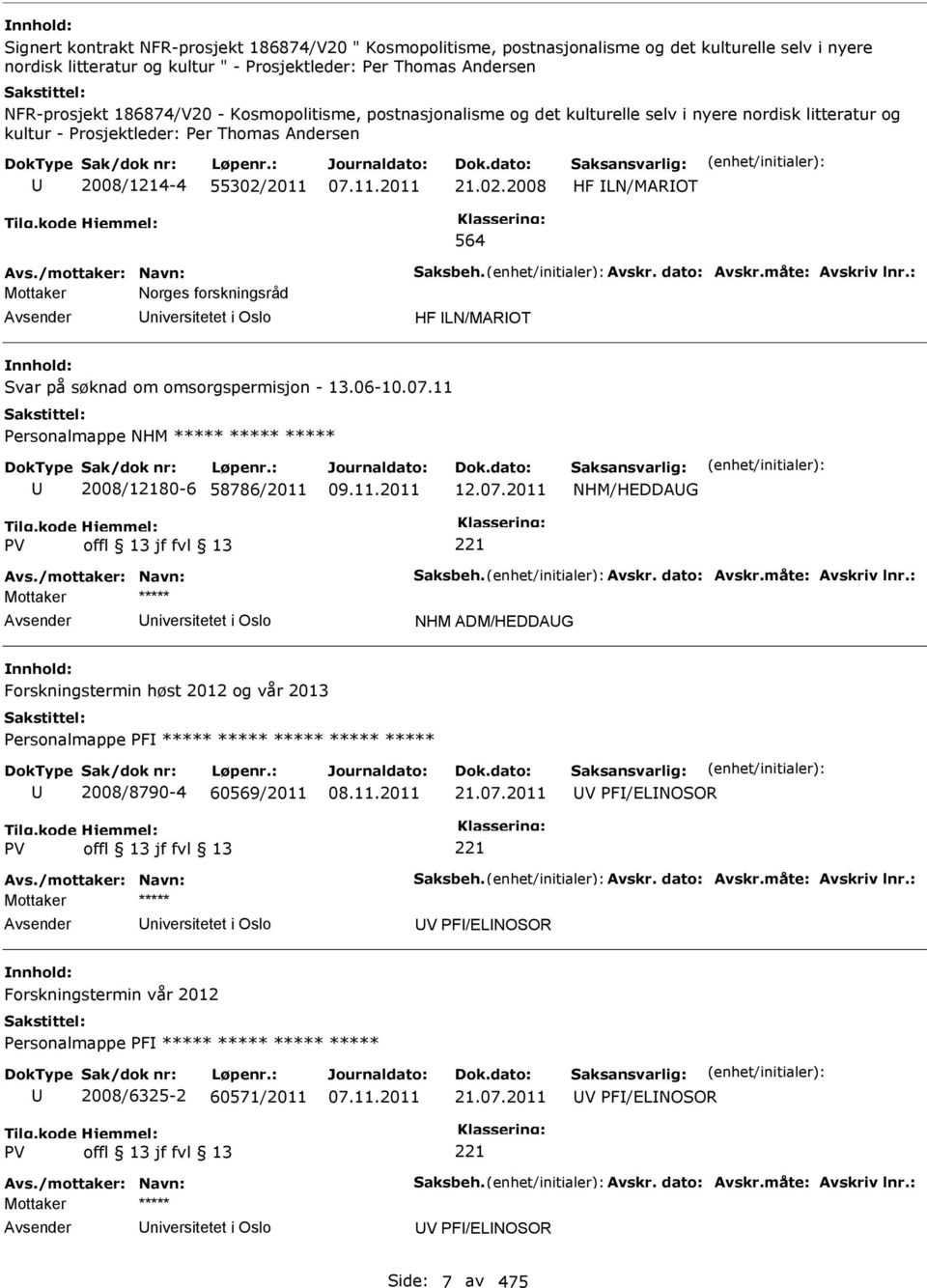 /mottaker: Navn: Saksbeh. Avskr. dato: Avskr.måte: Avskriv lnr.: Mottaker Norges forskningsråd niversitetet i Oslo HF LN/MAROT Svar på søknad om omsorgspermisjon - 13.06-10.07.