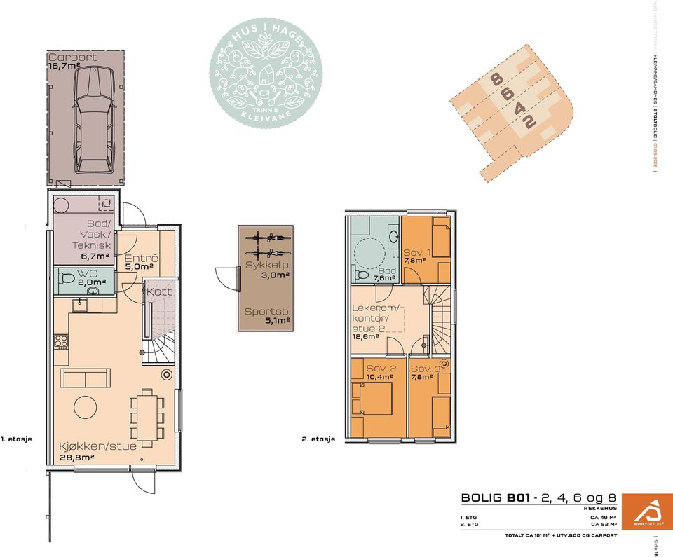 5,1m² Lekerom/ kontor/ stue 2 12,m² Sov. 2 10,m² Sov. 3 7,m² 1. etasje 2.