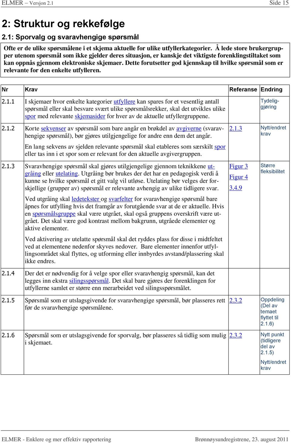 Dette forutsetter god kjennskap til hvilke spørsmål som er relevante for den enkelte utfylleren. Nr Krav Referanse Endring 2.1.