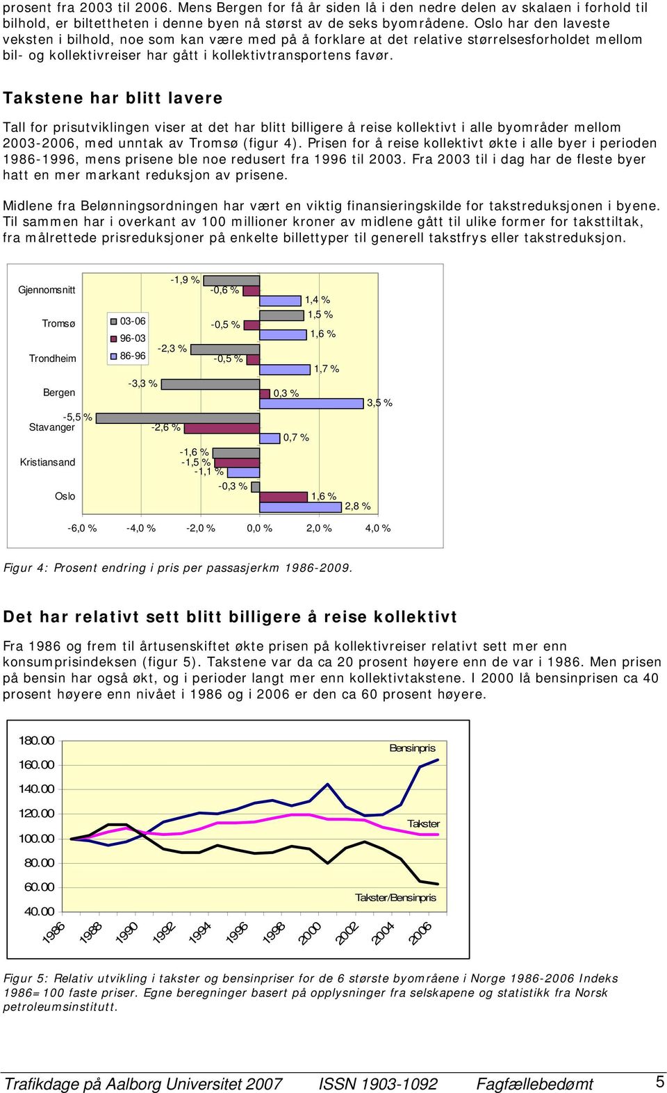 Takstene har blitt lavere Tall for prisutviklingen viser at det har blitt billigere å reise kollektivt i alle byområder mellom 2003-2006, med unntak av Tromsø (figur 4).