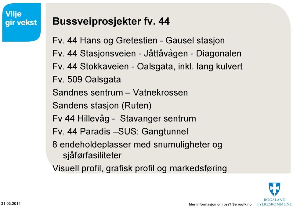 509 Oalsgata Sandnes sentrum Vatnekrossen Sandens stasjon (Ruten) Fv 44 Hillevåg - Stavanger sentrum