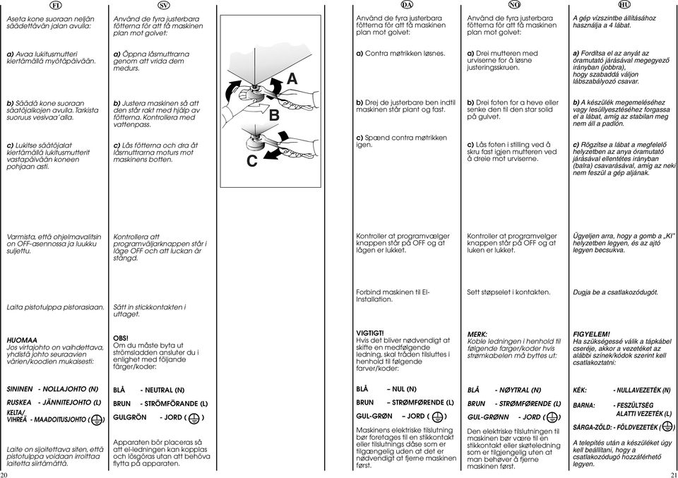 a) Öppna låsmuttrarna genom att vrida dem medurs. A a) Contra møtrikken løsnes. a) Drei mutteren med urviserne for å løsne justeringsskruen.