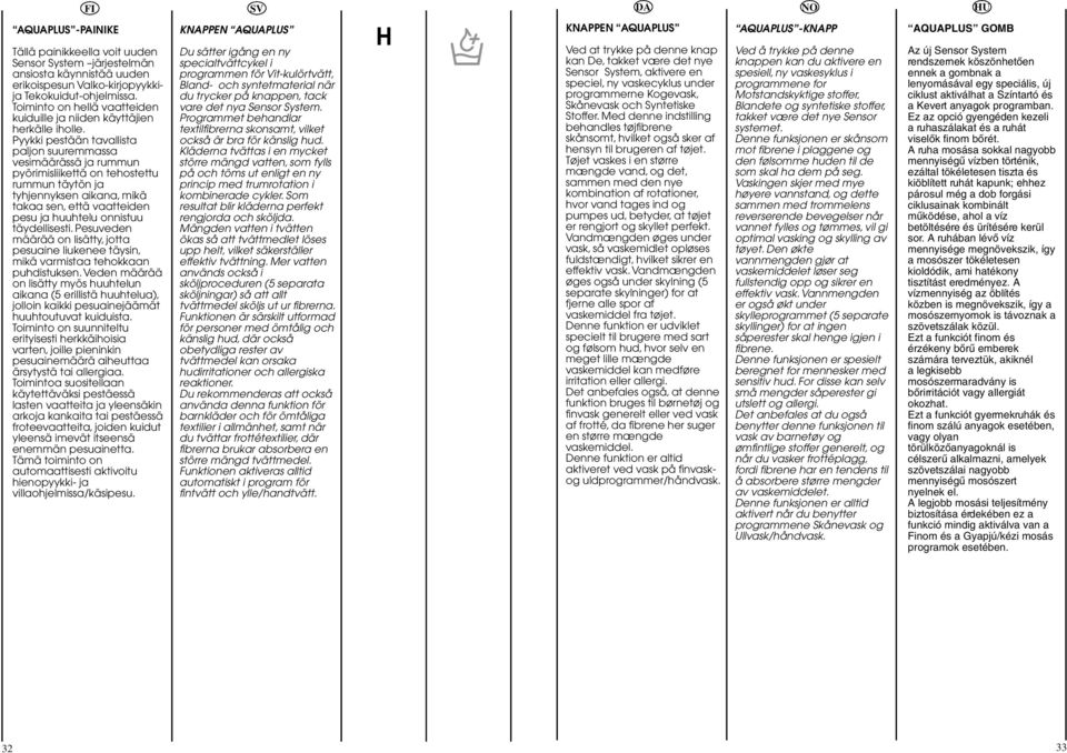 Pyykki pestään tavallista paljon suuremmassa vesimäärässä ja rummun pyörimisliikettä on tehostettu rummun täytön ja tyhjennyksen aikana, mikä takaa sen, että vaatteiden pesu ja huuhtelu onnistuu