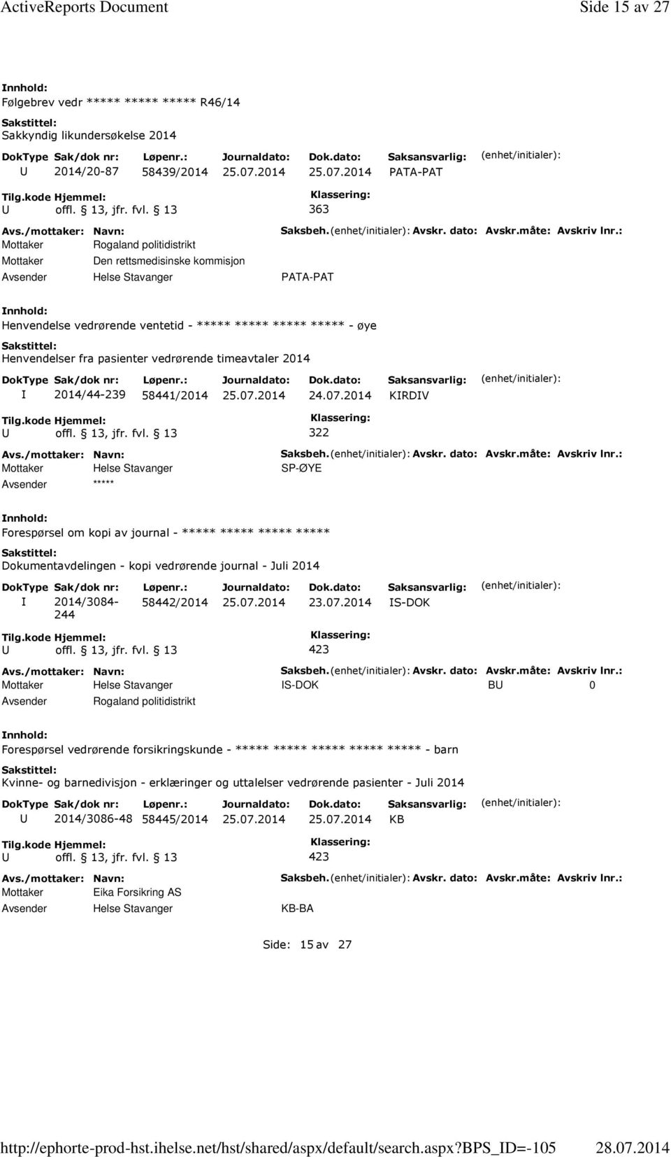 bps_d=-105 Side 15 av 27 Følgebrev vedr ***** ***** ***** R46/14 Sakkyndig likundersøkelse 2014 2014/20-87 58439/2014 PATA-PAT 363 Mottaker Rogaland politidistrikt Mottaker Den rettsmedisinske