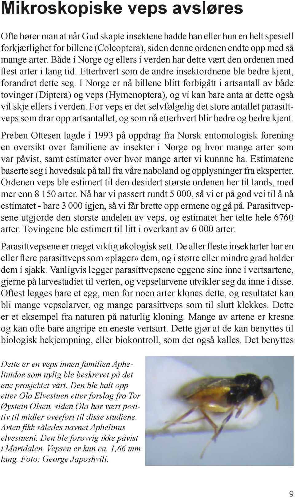 I Norge er nå billene blitt forbigått i artsantall av både tovinger (Diptera) og veps (Hymenoptera), og vi kan bare anta at dette også vil skje ellers i verden.