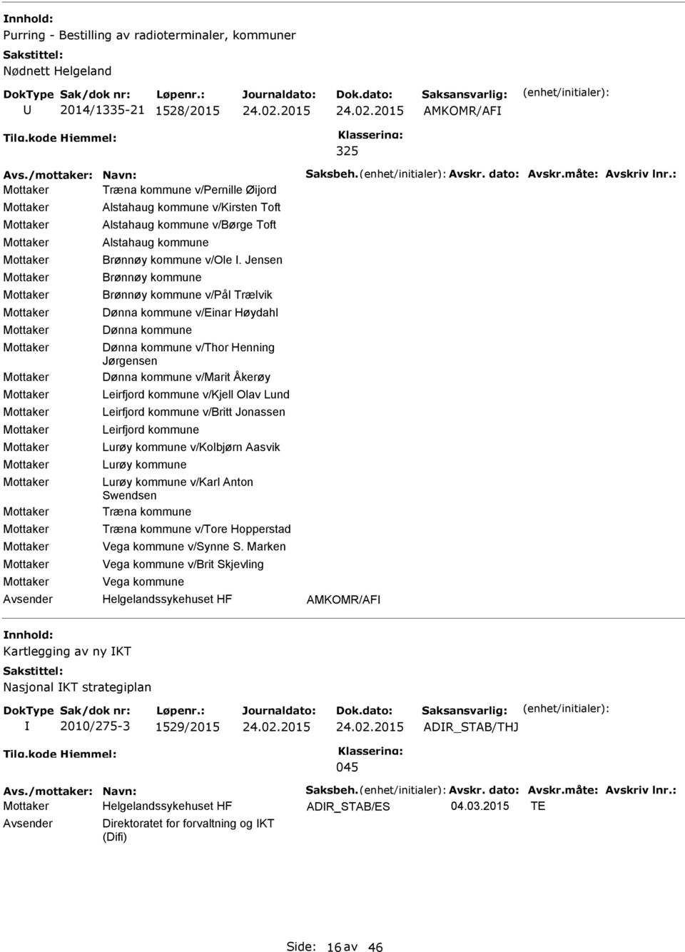 Mottaker Mottaker Mottaker Mottaker Alstahaug kommune v/kirsten Toft Alstahaug kommune v/børge Toft Alstahaug kommune Brønnøy kommune v/ole.