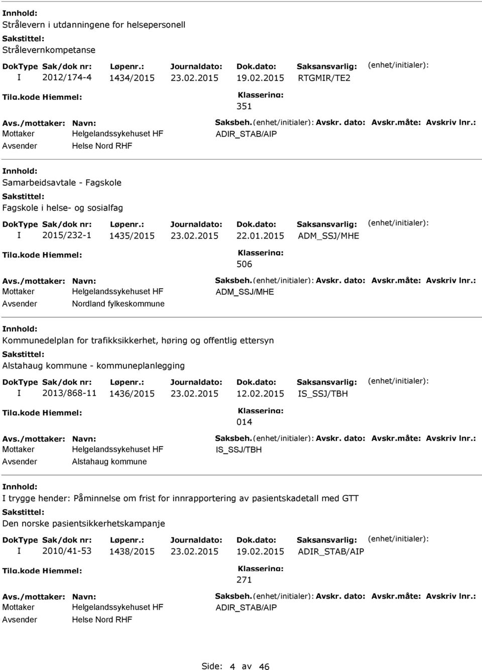 måte: Avskriv lnr.: ADM_SSJ/MHE Nordland fylkeskommune nnhold: Kommunedelplan for trafikksikkerhet, høring og offentlig ettersyn Alstahaug kommune - kommuneplanlegging 2013/868-11 1436/2015 12.02.