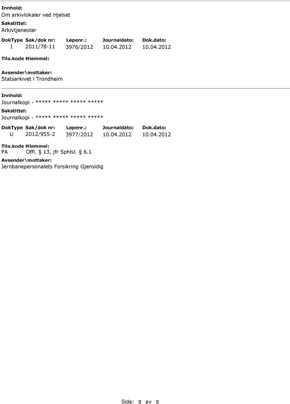 Statsarkivet i Trondheim 2012/955-2