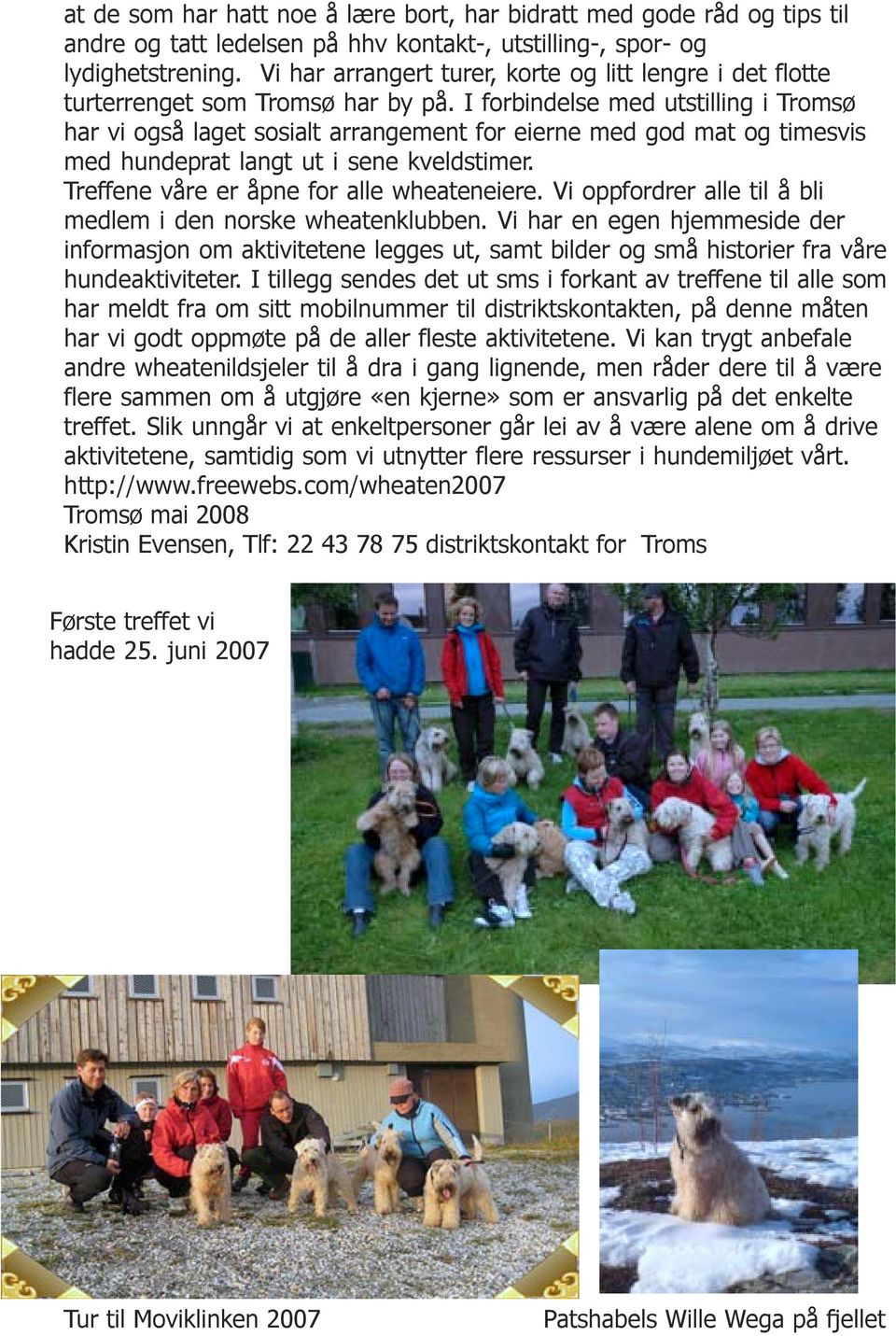 I forbindelse med utstilling i Tromsø har vi også laget sosialt arrangement for eierne med god mat og timesvis med hundeprat langt ut i sene kveldstimer. Treffene våre er åpne for alle wheateneiere.