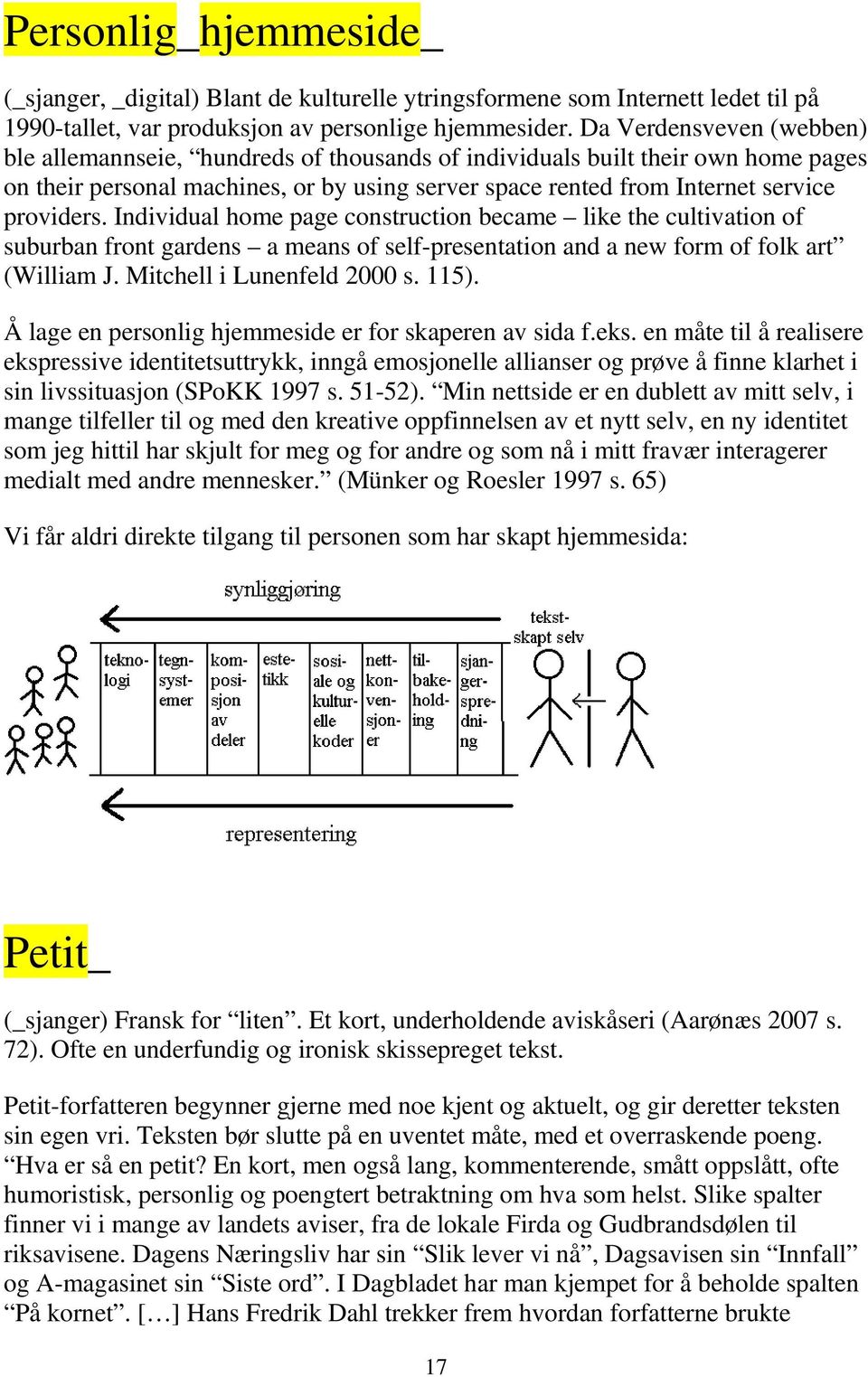 Individual home page construction became like the cultivation of suburban front gardens a means of self-presentation and a new form of folk art (William J. Mitchell i Lunenfeld 2000 s. 115).