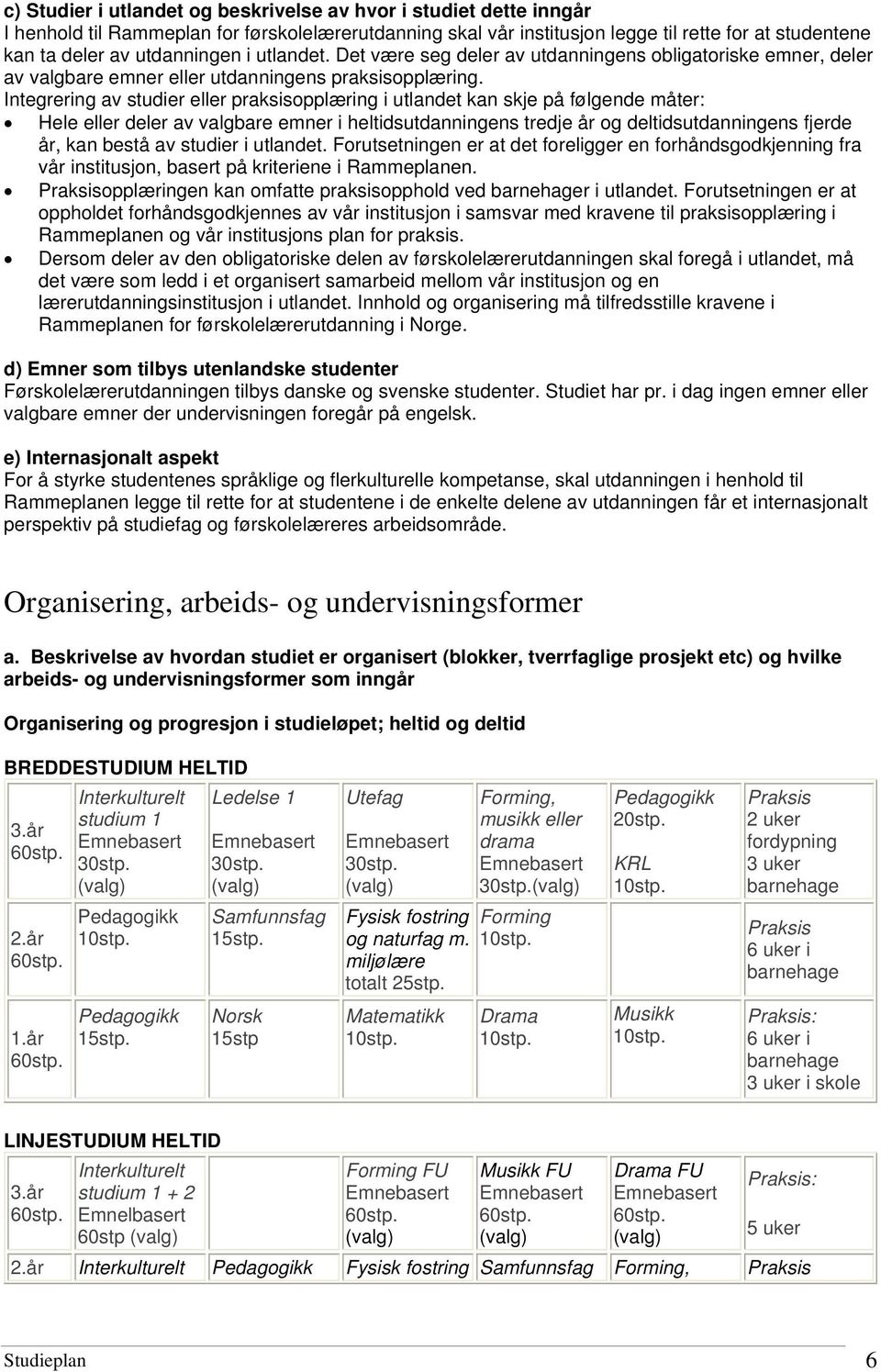 Integrering av studier eller praksisopplæring i utlandet kan skje på følgende måter: Hele eller deler av valgbare emner i heltidsutdanningens tredje år og deltidsutdanningens fjerde år, kan bestå av